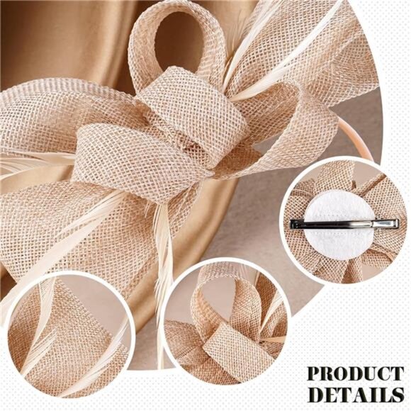 Bow Derby Attire Hats with Hairpin, beige - Picture 5 of 7